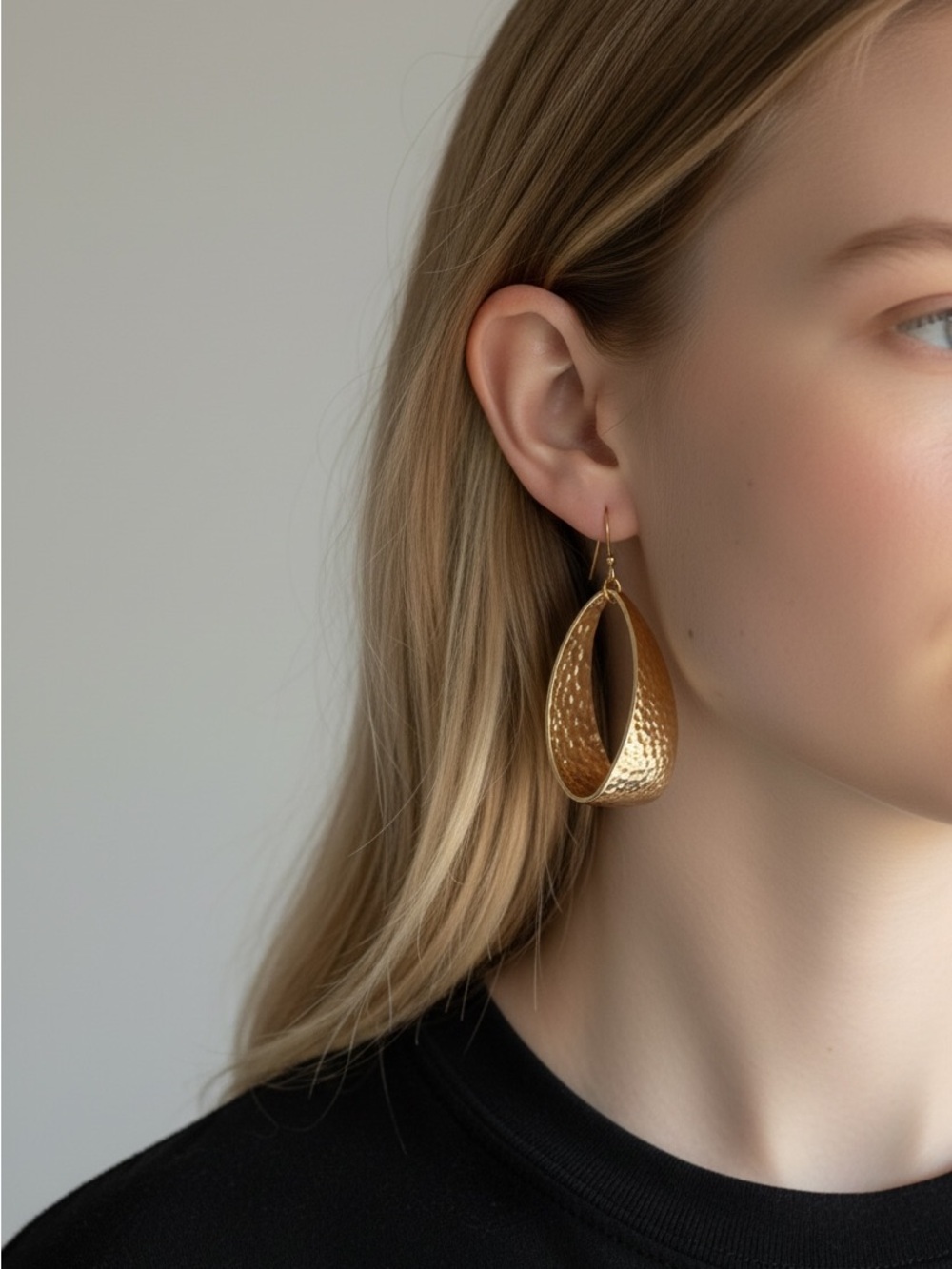 9/19 Gold Hammered Teardrop Hoop Earrings - 1 Pair